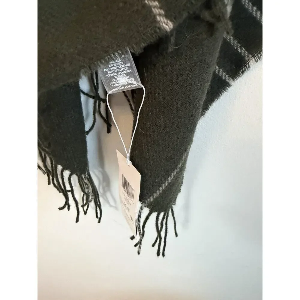 Eileen Fisher Wool Twill Green Plaid Wrap Fringe $188 NWT